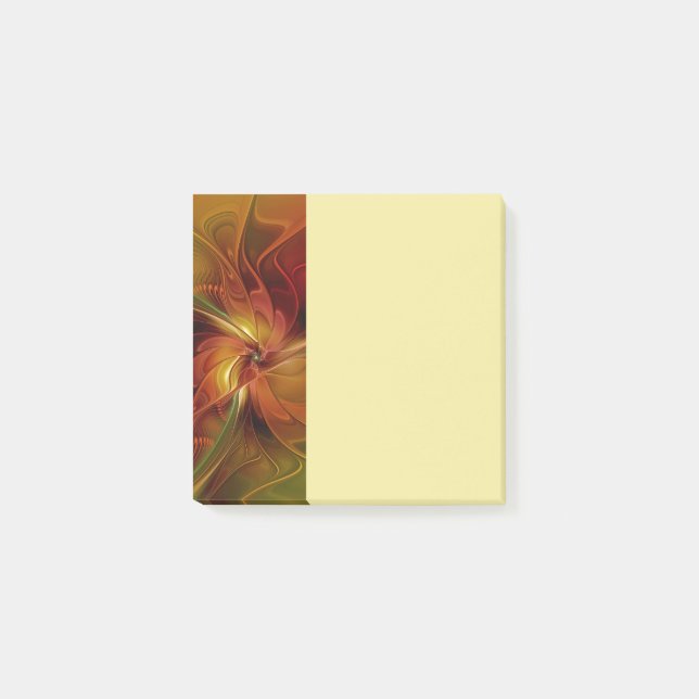 Abstract Red Orange Brown Green Fractal Art Flower Post-it Notes (Front)