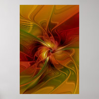 Abstract Red Orange Brown Green Fractal Art Flower