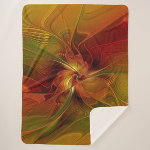 Abstract Red Orange Brown Green Fractal Art Flower Sherpa Blanket