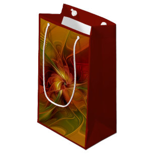 Abstract Red Orange Brown Green Fractal Art Flower Small Gift Bag