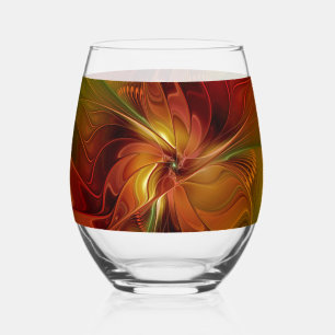 Abstract Red Orange Brown Green Fractal Art Flower Stemless Wine Glass
