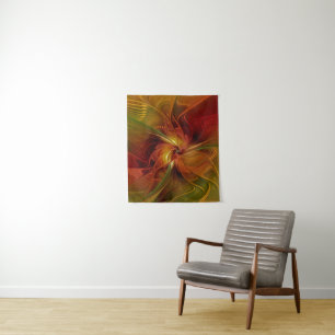Abstract Red Orange Brown Green Fractal Art Flower Tapestry