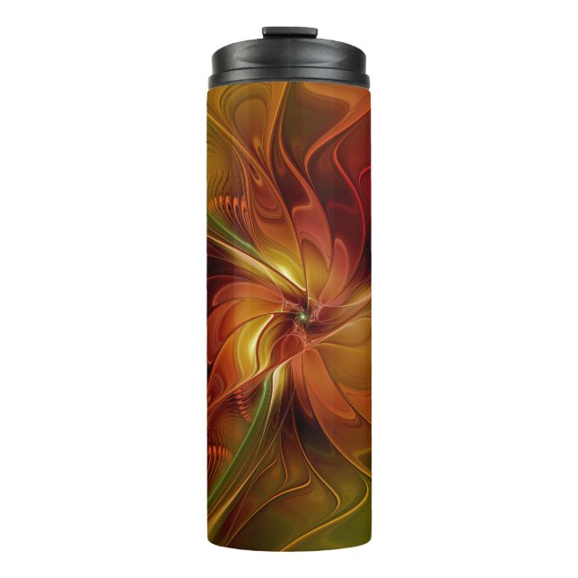 Abstract Red Orange Brown Green Fractal Art Flower Thermal Tumbler (Front)