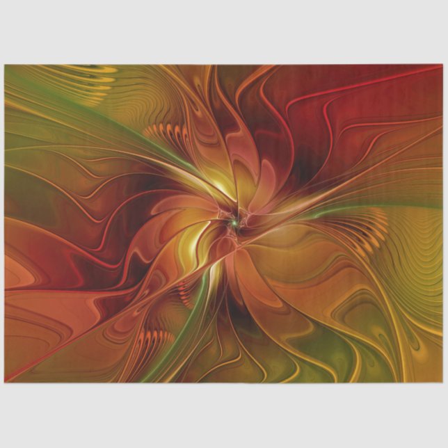 Abstract Red Orange Brown Green Fractal Art Flower Tissue Paper (Front)