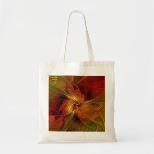 Abstract Red Orange Brown Green Fractal Art Flower Tote Bag