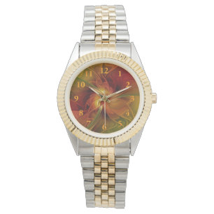 Abstract Red Orange Brown Green Fractal Art Flower Watch