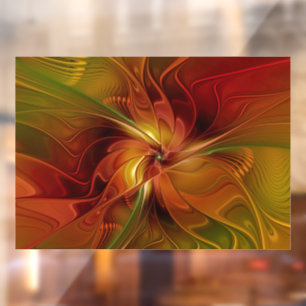 Abstract Red Orange Brown Green Fractal Art Flower Window Cling