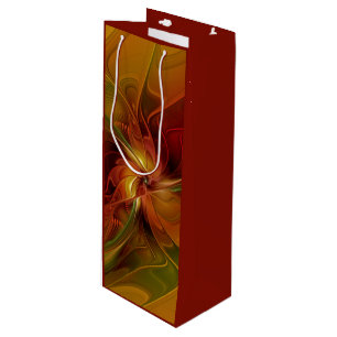 Abstract Red Orange Brown Green Fractal Art Flower Wine Gift Bag
