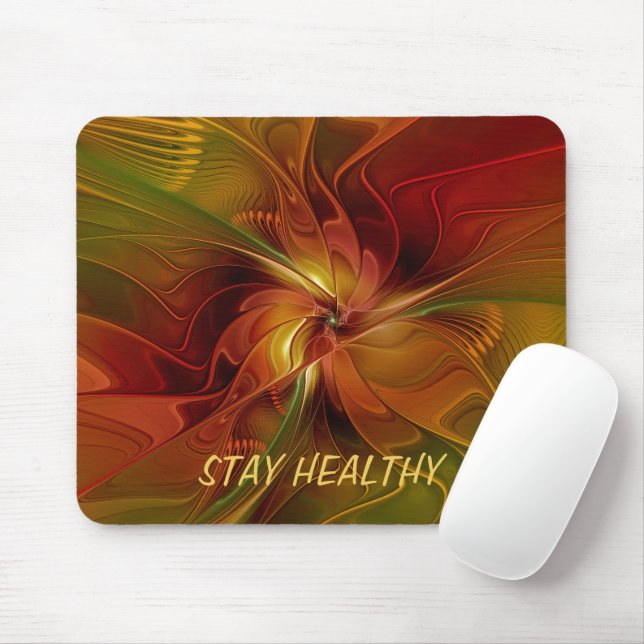 Abstract Red Orange Brown Green Fractal Art Text Mouse Mat (With Mouse)