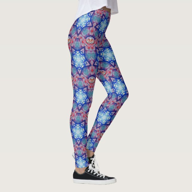 ABSTRACT RED PINK BLUE STARS  Fractal Geometric Leggings (Right)