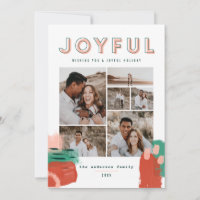 Abstract red, pink + green joyful multi photo card