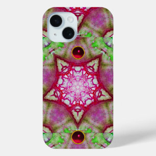 ABSTRACT RED PINK PURPLE FUCHSIA STARS WITH GEMS iPhone 15 CASE