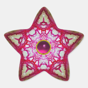 ABSTRACT RED PINK STAR WITH FUCHSIA AMETHYST GEM STAR STICKER