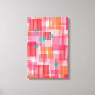 Abstract Red pink teal Geometric Squares Pattern Canvas Print