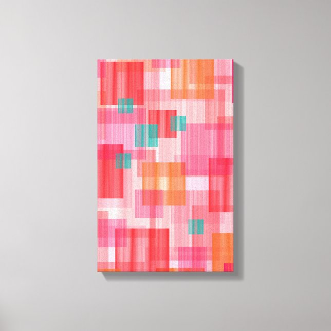 Abstract Red pink teal Geometric Squares Pattern Canvas Print (Front)