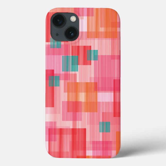Abstract Red pink teal Geometric Squares Pattern Case-Mate iPhone Case (Back)
