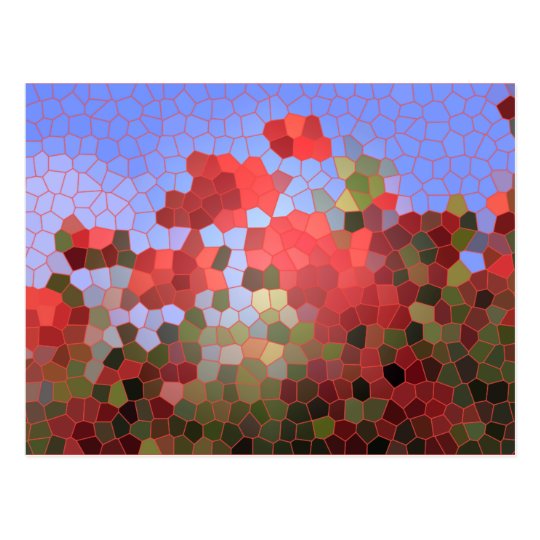 Abstract Red Poppies Blue Sky Stained Glass Mosaic Postcard