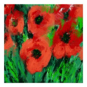Abstract Red Poppies Floral Painting Poster