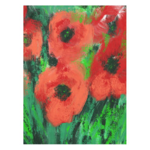 Abstract Red Poppies Floral Painting Tablecloth