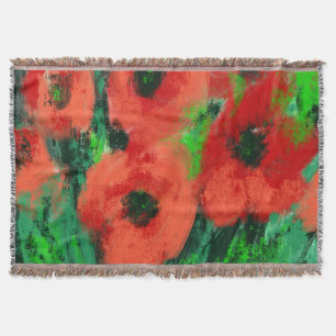 Abstract Red Poppies Floral Painting Throw Blanket