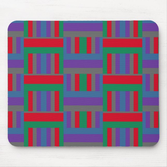 Abstract Red Purple and Green Line Pattern on Gray Mouse Mat (Front)