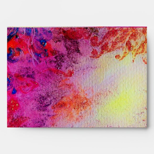 ABSTRACT RED PURPLE GOLD YELLOW FLORAL SWIRLS ENVELOPE (Front)