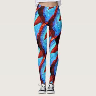 abstract red rock blue ice leggings