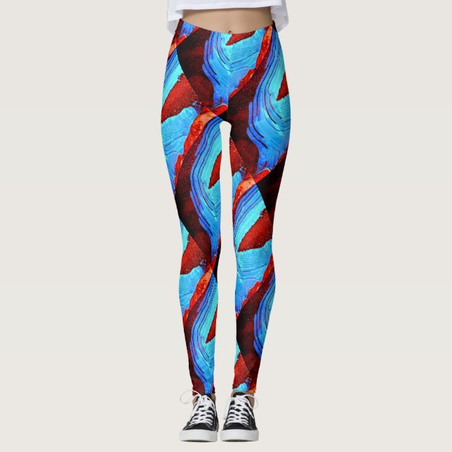 abstract red rock blue ice leggings (Front)