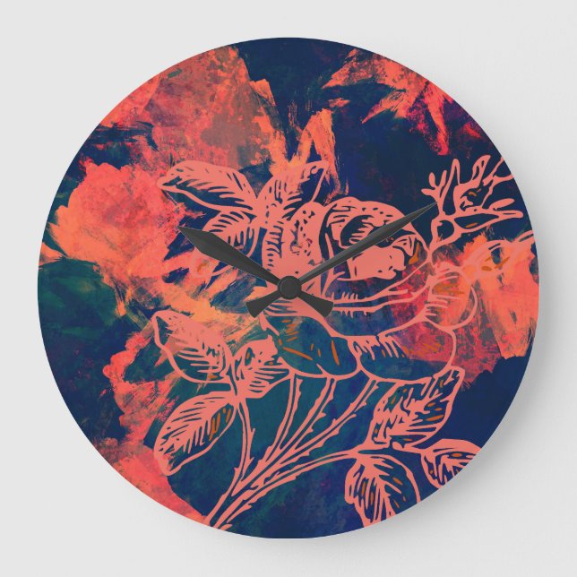 Abstract Red Rose Art Large Clock (Front)