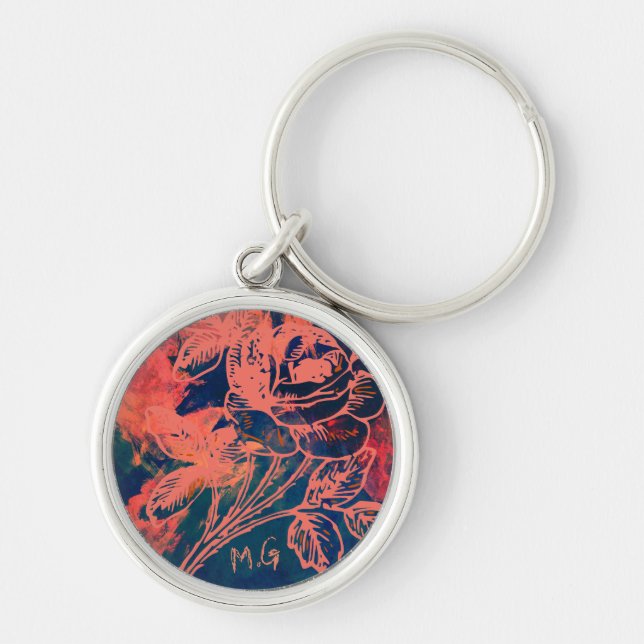 Abstract Red Rose Art Monogram Key Ring (Front)
