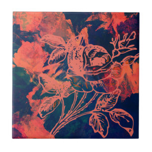 Abstract Red Rose Art Tile