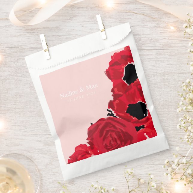 Abstract Red Roses and Poppies Favour Bags (Clipped)