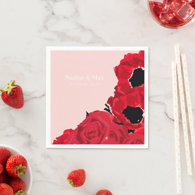 Abstract Red Roses and Poppies Napkin (Insitu)