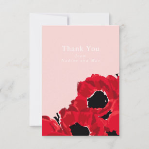 Abstract Red Roses and Poppies Thank You Card