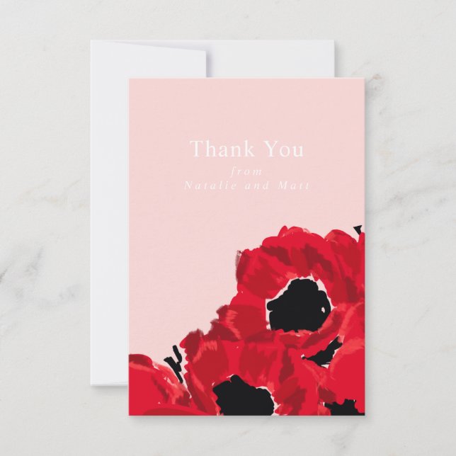 Abstract Red Roses and Poppies Thank You Card (Front)