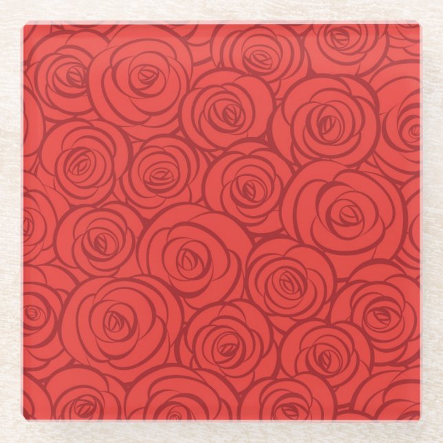 Abstract Red Roses Background Glass Coaster (Front)