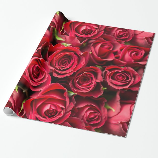 Abstract Red Roses Garden Elegant Floral  Wrapping Paper (Unrolled)
