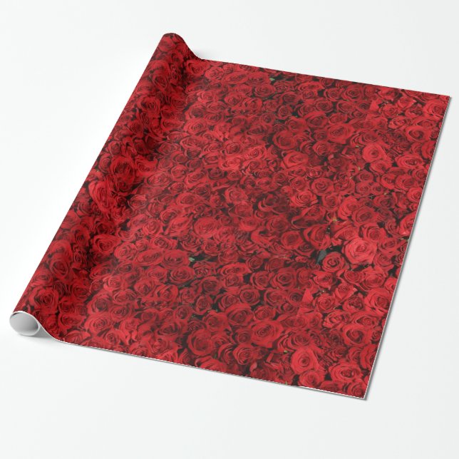 Abstract Red Roses Garden Elegant Floral Wrapping Paper (Unrolled)