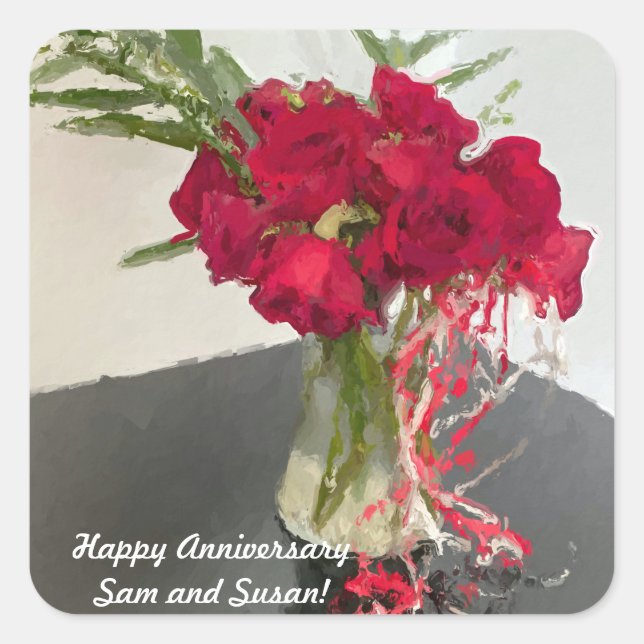 Abstract Red Roses in Vase  Square Sticker (Front)