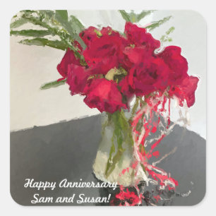 Abstract Red Roses in Vase  Square Sticker