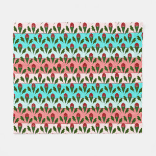 Abstract Red Roses & Leaves Floral, Colour Stripes Fleece Blanket