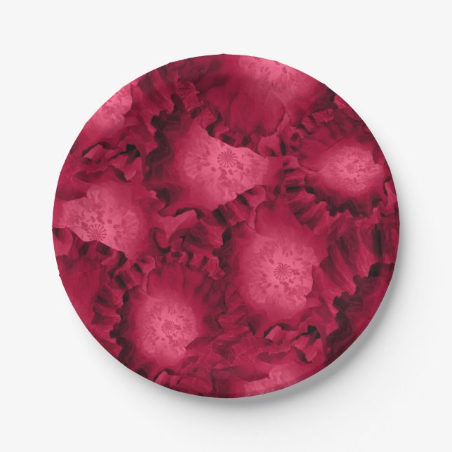 Abstract red roses poppy flowers floral romantic V Paper Plate (Front)
