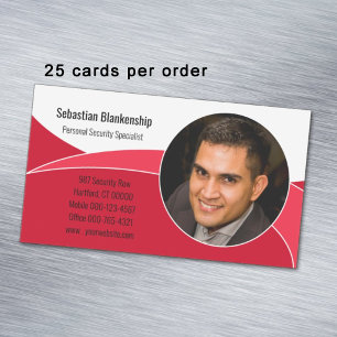 Abstract Red Security Professional Custom Photo Magnetic Business Card