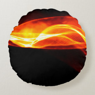 Abstract red smoke Fire over black background. Wav Round Cushion