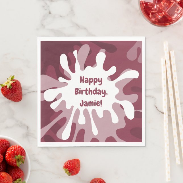 Abstract Red Splatter Painting Birthday Party Napkin (Insitu)
