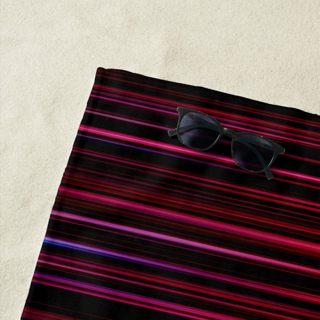 Abstract Red Stripes on Black Beach Towel (In Situ)