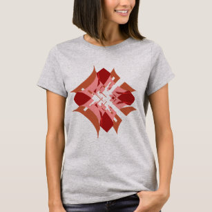 Abstract Red Tan Pink Diamond Floral Design T-Shirt