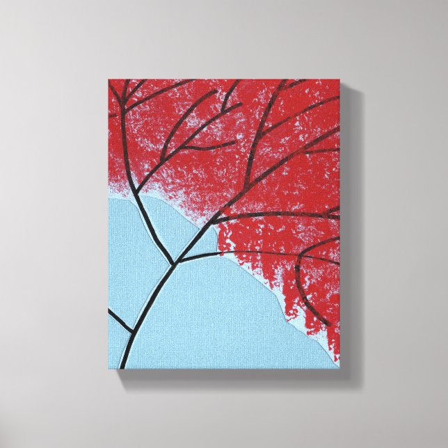 Abstract Red Tree Leaves on Blue Canvas Print (Front)