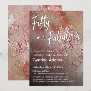 Abstract Red Watercolor Glitter Fifty and Fabulous Invitation