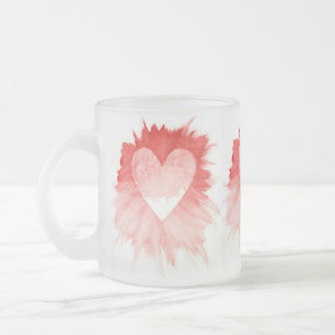 Abstract Red Watercolor Splash Heart Frosted Glass Coffee Mug